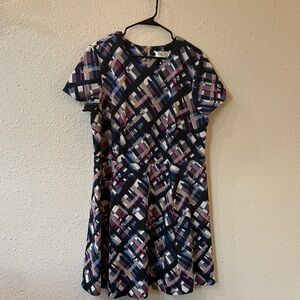 Eliza J Navy, White, Pink & Blue Geometric Dress